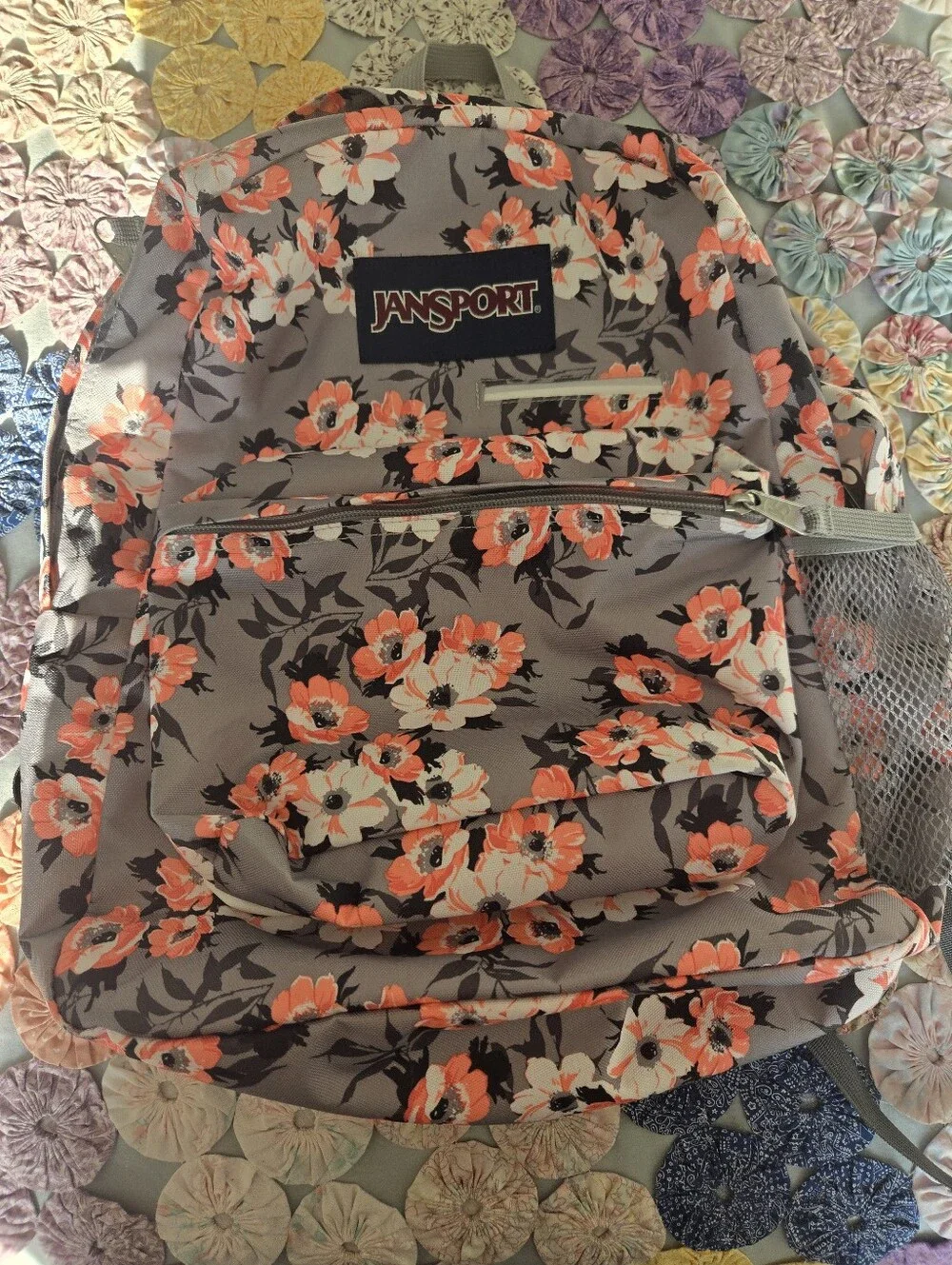 Jansport Floral Backpack Gray, Coral White EUC